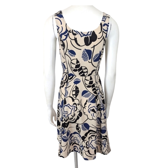 Anthropologie Vanessa Virginia Ink Blooms Fit & Flare Dress Womens 4 Ivory Blue - Picture 3 of 11